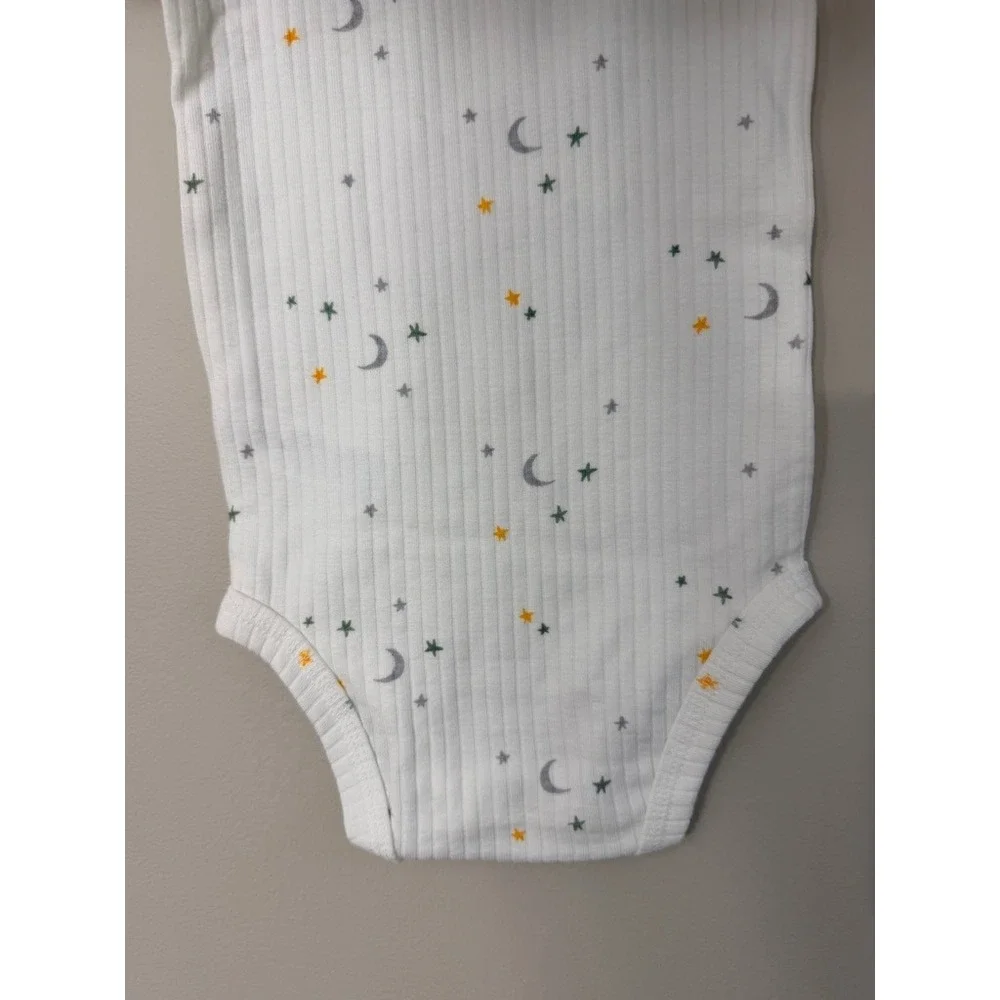 Carter's Bodysuit 3-Pack Baby 9M Grey Green White‎ Star Moon Ribbed NWT